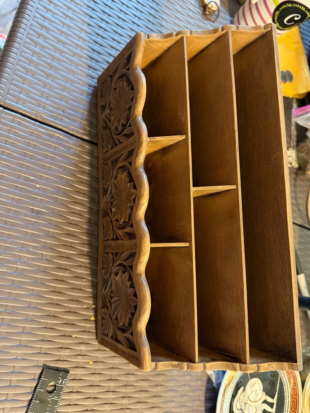 Hand-Carved Floral Wood Wall Panel in Natural Brown